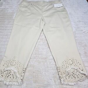 Intro Love the Fit 22W Womens Ecru Beige Pull On Pants Eyelet Embroidered Detail